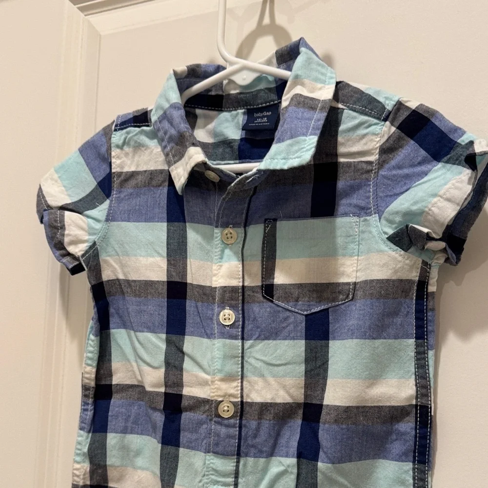 GAP Navy and White Plaid Baby Romper 12-18 months